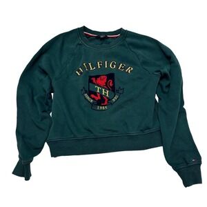 Y2K vtg Tommy Hilfiger women green crest logo spellout Pullover Sweatshirt XXS